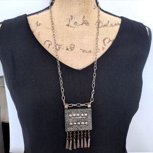Multi Metallic Box Style Pendant Necklace